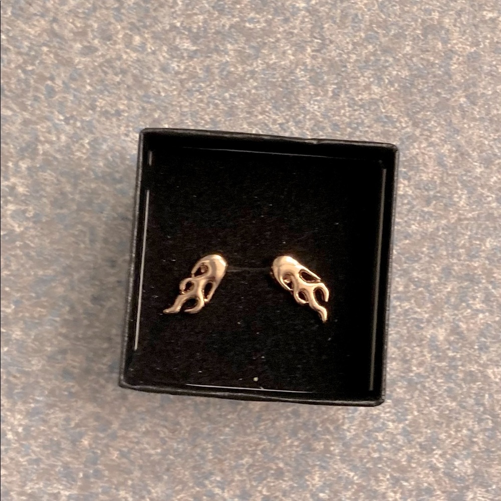 Golden Metal Flame Stud Earrings